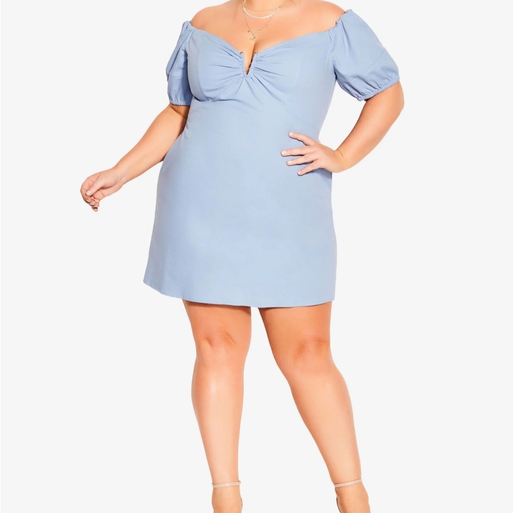 Elegant Blue Off-Shoulder  Dress